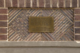 Interior. Detail of commemorative plaque above east entrance