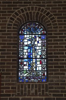 Interior. Detail of stained glass window