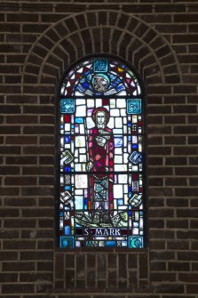 Interior. Detail of stained glass window