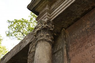 Interior, detail of capital on monument to Janet Inglis.
