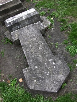 Detail of gravestone, overturned, Dalry Cemetery, Edinburgh
