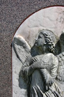 Detail of relief showing angel looking towards the heavens, Liberton Cemetery, Edinburgh.