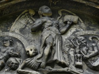 Detail of relief showing an angel and cherubs, Greyfriar's Churchyard, Edinburgh.