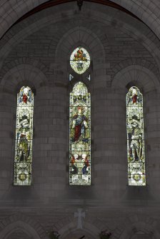 Detail of stained glass window at west end of church above altar