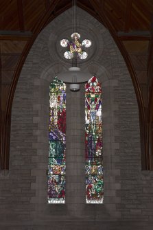 Detail of stained glass window at gallery level