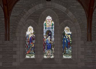 Detail of stained glass window at gallery level