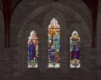 Detail of stained glass window at gallery level