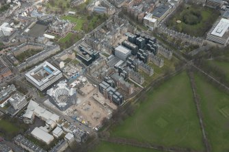 Oblique aerial view of the Quartermile Development on the former Royal Infimary site, looking to the NE.