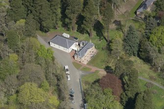 Oblique aerial view of Dumfries House Stables, looking to the NW.