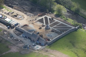 Oblique aerial view of Dumfries House Walled Garden during construction works, looking to the SE.