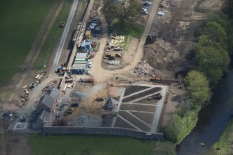 Oblique aerial view of Dumfries House Walled Garden during construction works, looking to the E.