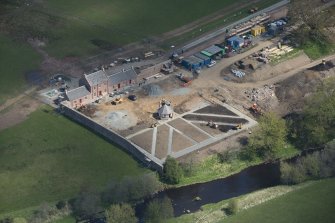 Oblique aerial view of Dumfries House Walled Garden during construction works, looking to the NE.