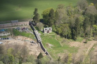 Oblique aerial view of Dumfries House Garden Cottage, looking to the N.