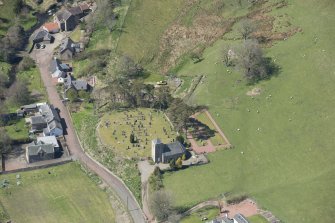 Oblique aerial view of Bower of Wandel Tower House, looking to the W.
