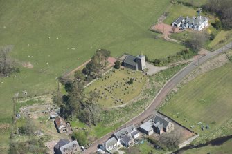 Oblique aerial view of Roberton Parish Church, looking to the NNE.