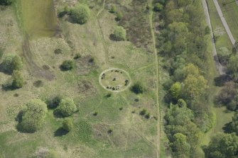 Oblique aerial view of Sighthill Park Stone Circle, looking to the ESE.