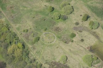 Oblique aerial view of Sighthill Park Stone Circle, looking to the NW.