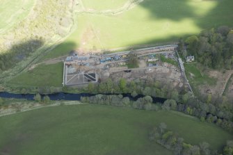 Oblique aerial view of Dumfries House Walled Garden during construction works, looking to the N.