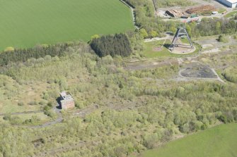 Oblique aerial view of the former Barony Colliery site, looking to the N.