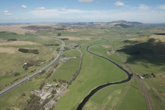 General oblique aerial view of the Upper Clyde Valley centred on Dungavel Hill with Tinto beyond, looking to the NE.