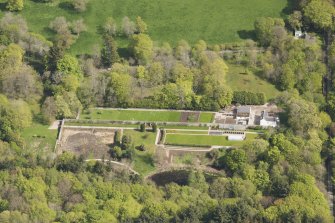 Oblique aerial view of Auchmacoy Country House walled garden, looking to the N.