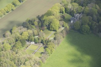 Oblique aerial view of Arnage Castle, looking to the NNW.