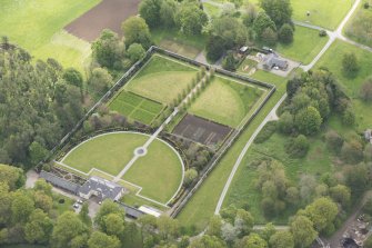 Oblique aerial view of Haddo House walled garden, looking to the SE.