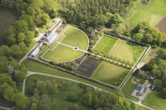 Oblique aerial view of Haddo House walled garden, looking to the NE.