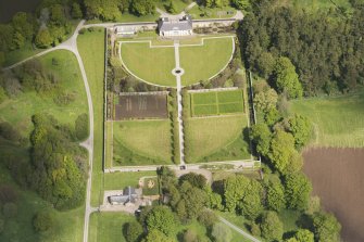 Oblique aerial view of Haddo House walled garden, looking to the NNW.