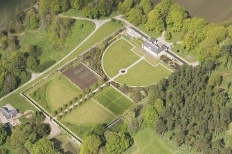 Oblique aerial view of Haddo House walled garden, looking to the WNW.