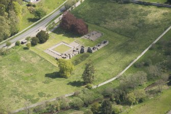 Oblique aerial view of Deer Abbey, looking to the ENE.