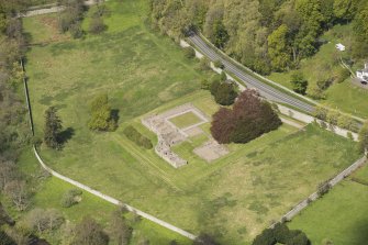 Oblique aerial view of Deer Abbey, looking to the NW.