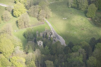 Oblique aerial view of Brucklay Castle, looking to the NNW.