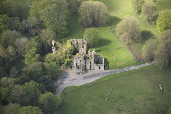 Oblique aerial view of Brucklay Castle, looking to the WSW.