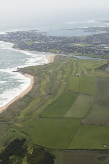 General oblique aerial view of Craigewan Links centred on Peterhead Golf Courses, looking to the SSE.