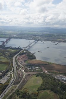 General oblique aerial view of the River Forth centred on the new  Forth Bridge crossing, looking to the ESE.