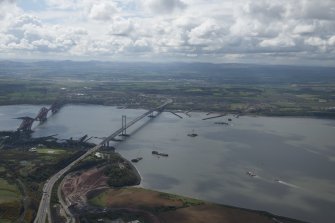 General oblique aerial view of the River Forth centred on the new  Forth Bridge crossing, looking to the SE.