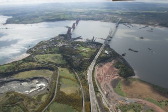 General oblique aerial view of the River Forth centred on the Forth Road Bridge, looking to the ESE.
