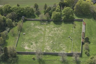Oblique aerial view of Skene House walled garden, looking to the SW.