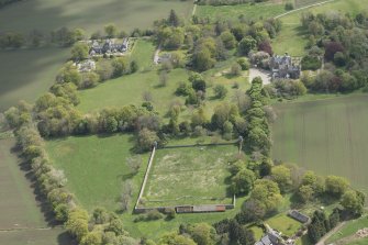 Oblique aerial view of Skene House walled garden, looking to the S.