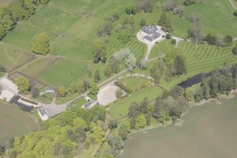 General oblique aerial view of Linton House with adjacent walled garden, looking to the N.