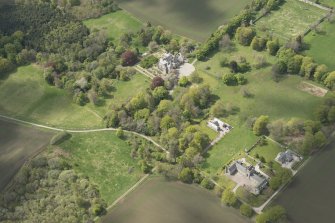 General oblique aerial view of Skene House with adjacent walled garden, looking to the W.