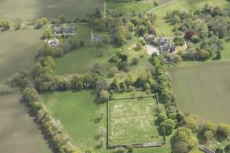 General oblique aerial view of Skene House with adjacent walled garden, looking to the SSE.