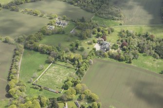 General oblique aerial view of Skene House with adjacent walled garden, looking to the ESE.