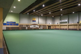 Interior. View looking across the carpet bowls hall, taken from the south east corner of the hall.