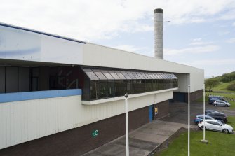 View from footbridge, looking west along the north elevation of the Magnum Centre.