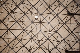 Interior. Detail of roof structure in theatre.