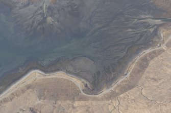 Oblique aerial view of the fish trap in Loch Slapin, looking W.