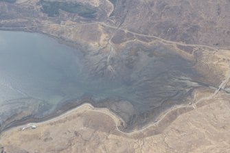 Oblique aerial view of the fish trap in Loch Slapin, looking W.