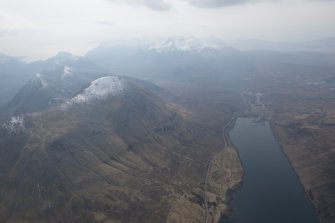 General oblique aerial view of Loch Sligachan and the Cuillin Hills, looking SW.